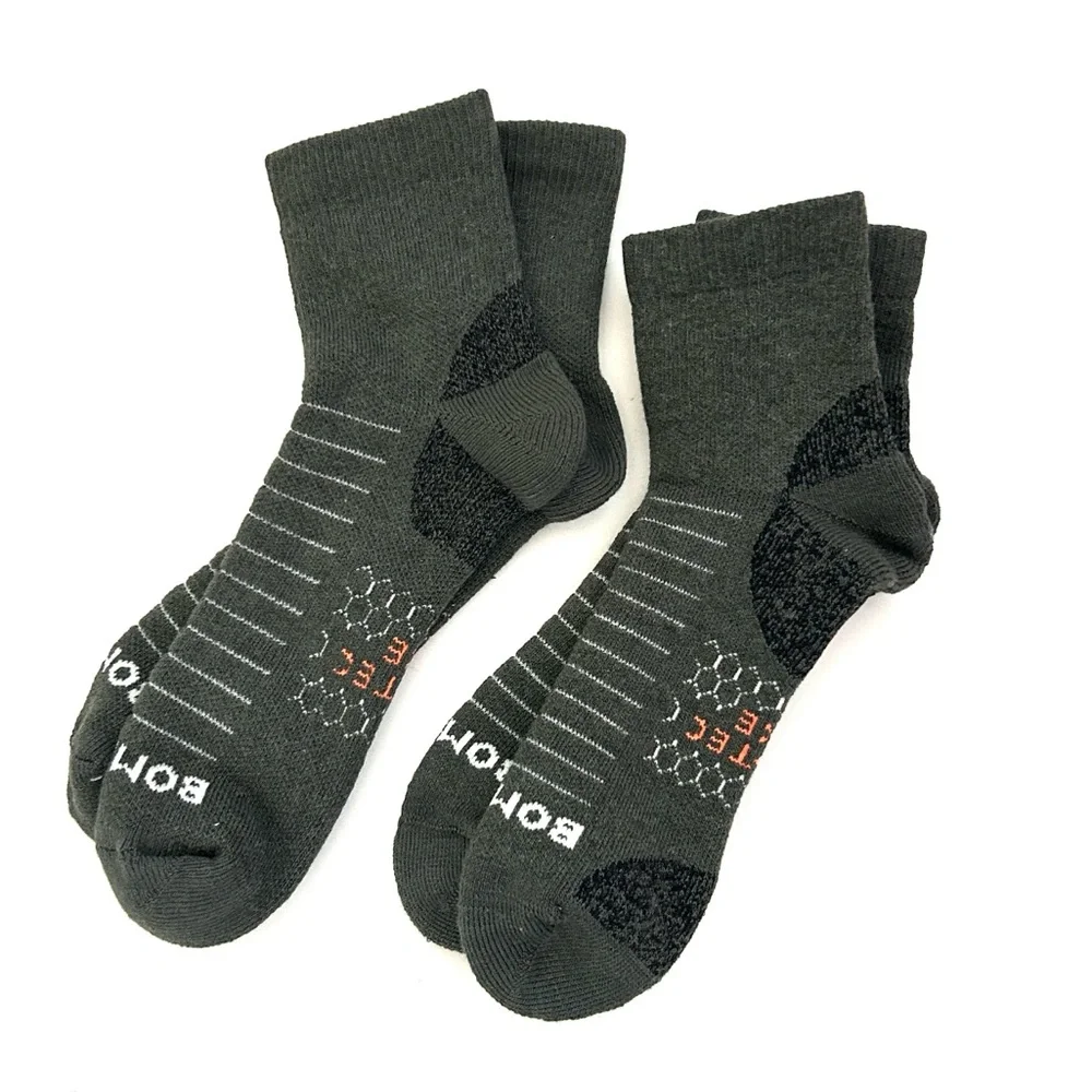 Bombas New 2 pair Hiking Quarter Socks Large Army Green Unisex Hike White